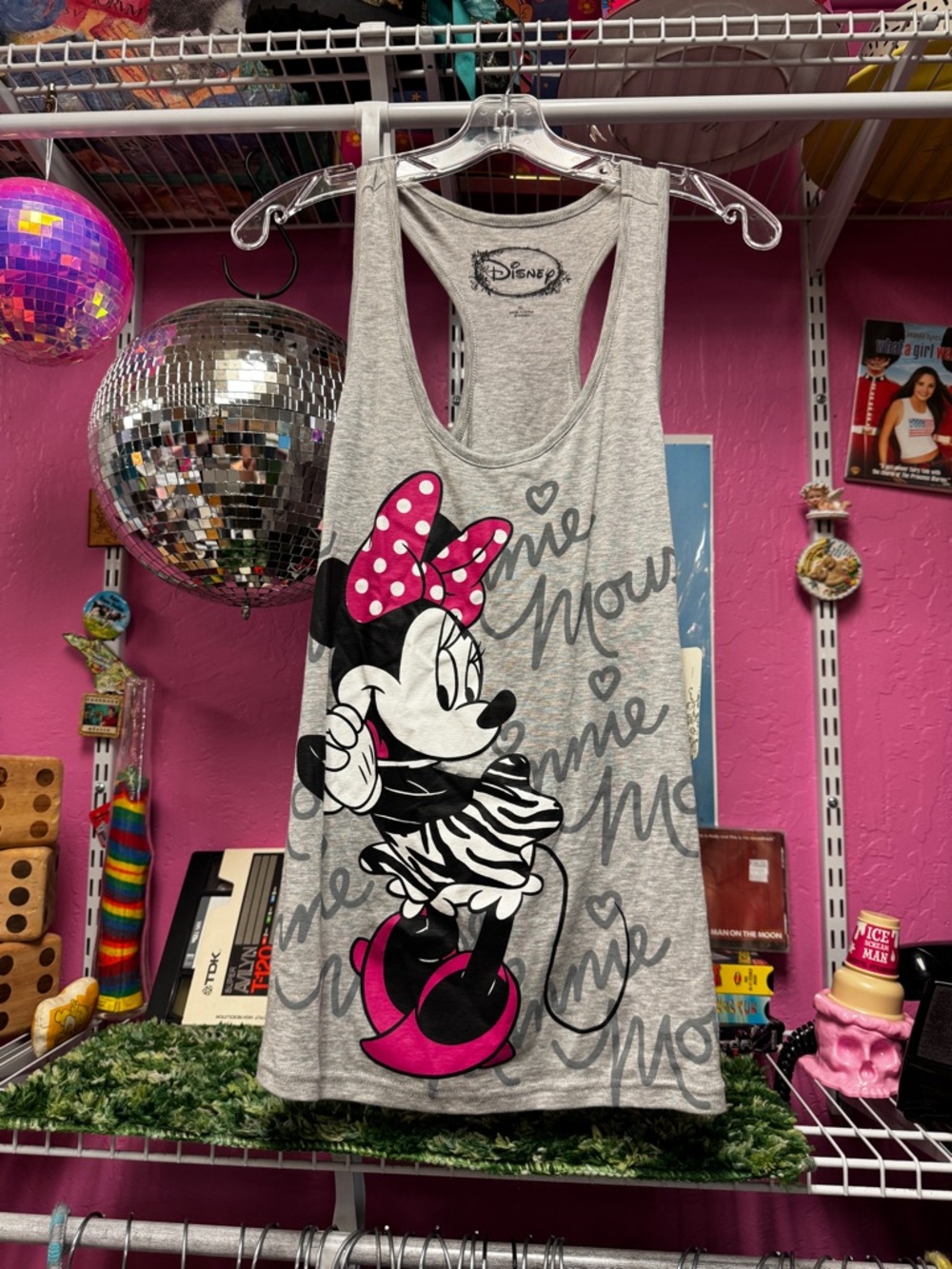NWT Sugar Gray Tank Top with Pink Minnie Bow